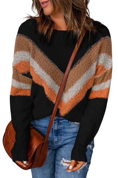Beige Chevron Casual Drop Shoulder Knit Sweater Rite Choice Clothing