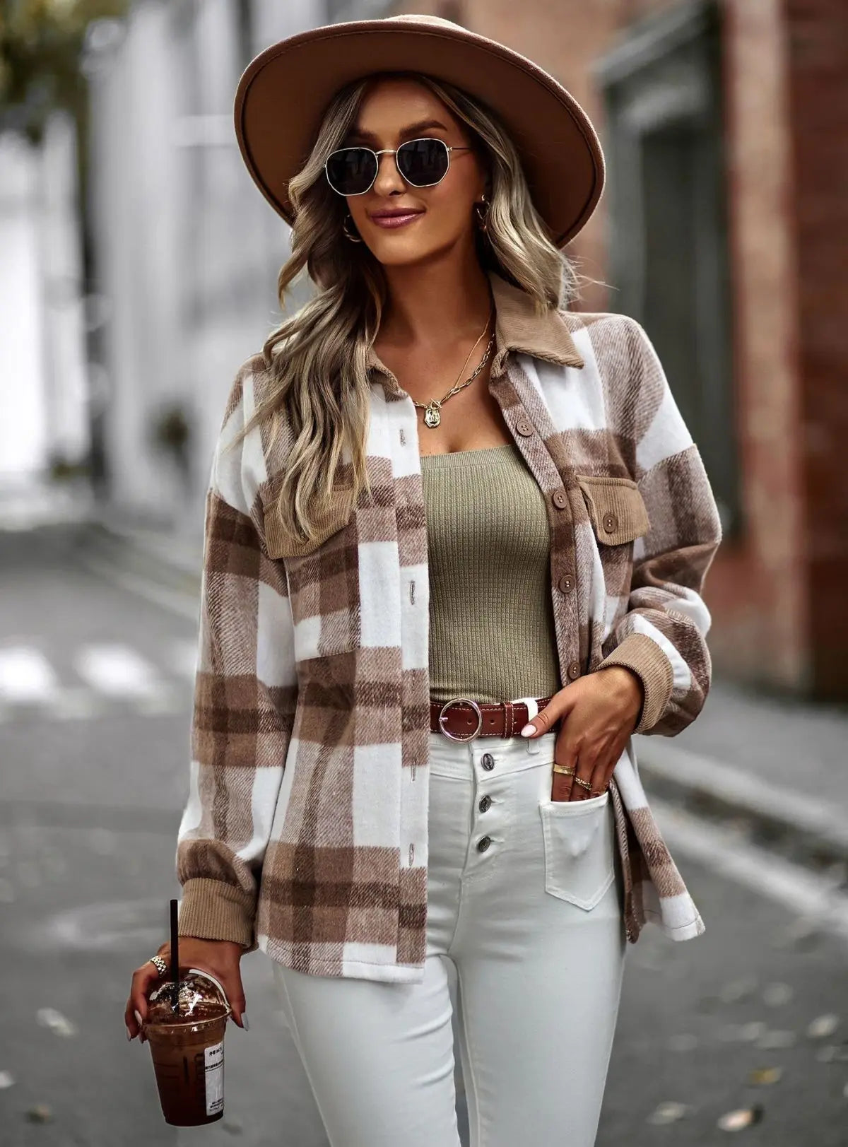 Button Down Brushed Plaid Coat Rite Choice Clothing