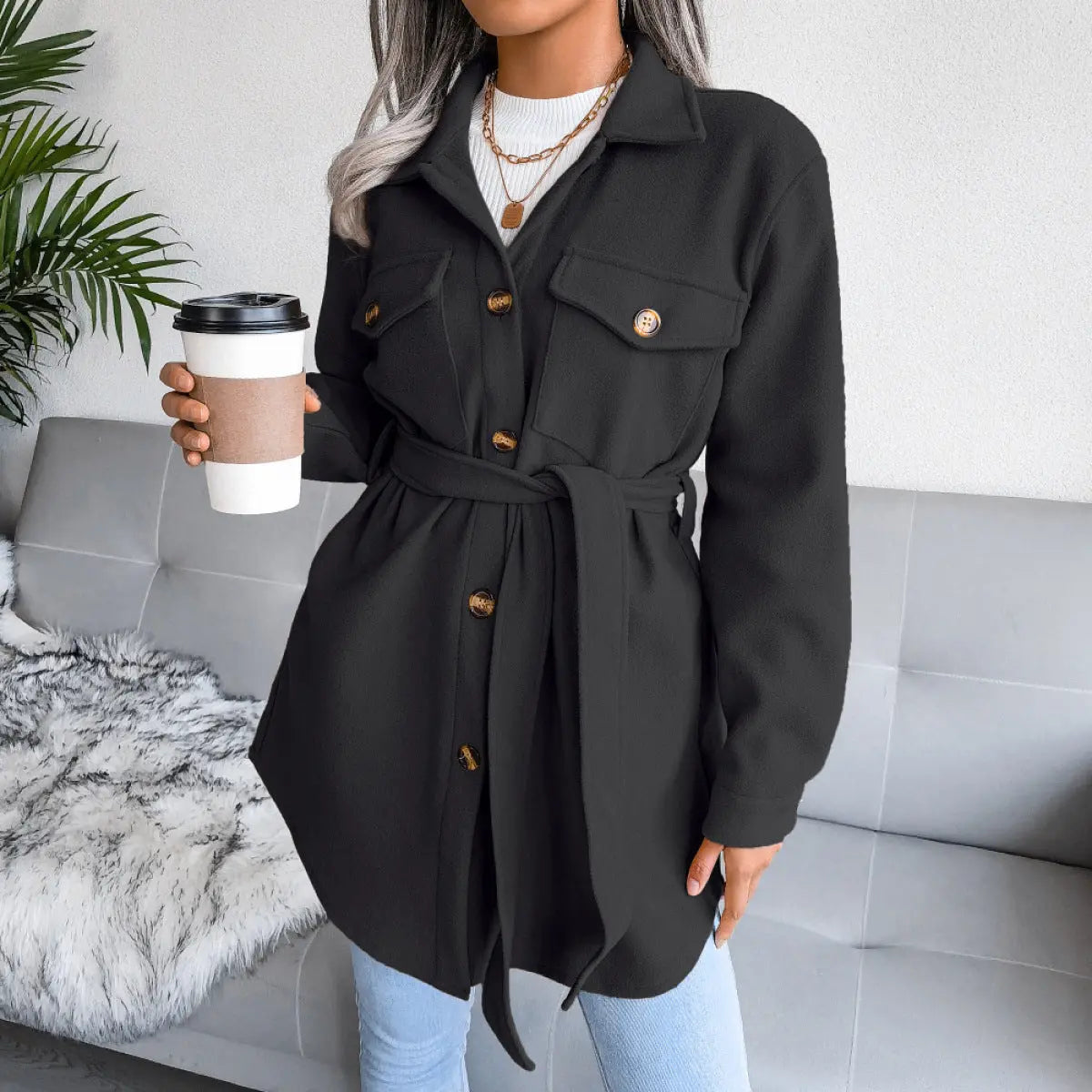 Casual Single-Breasted Collared Coat Rite Choice Clothing