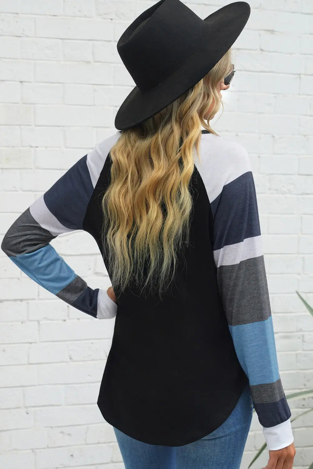 Monochrome Plaid Long Sleeves Black Pullover Top Rite Choice Clothing
