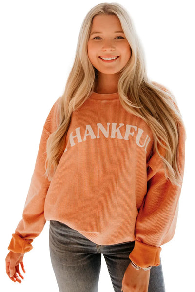 Orange Jolene Letter Print Ribbed Oversized Sweatshirt Rite Choice Clothing
