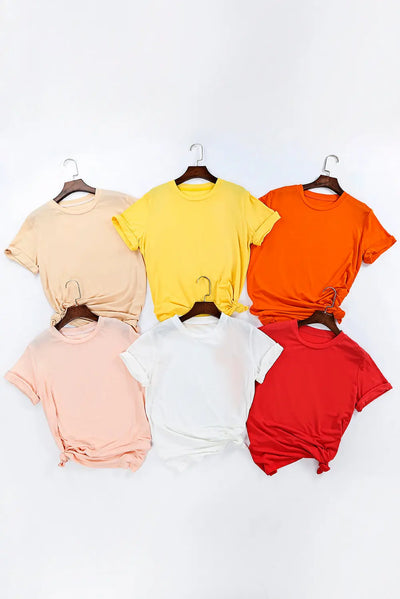 Pink Casual Solid Color Crew Neck Tee Rite Choice Clothing