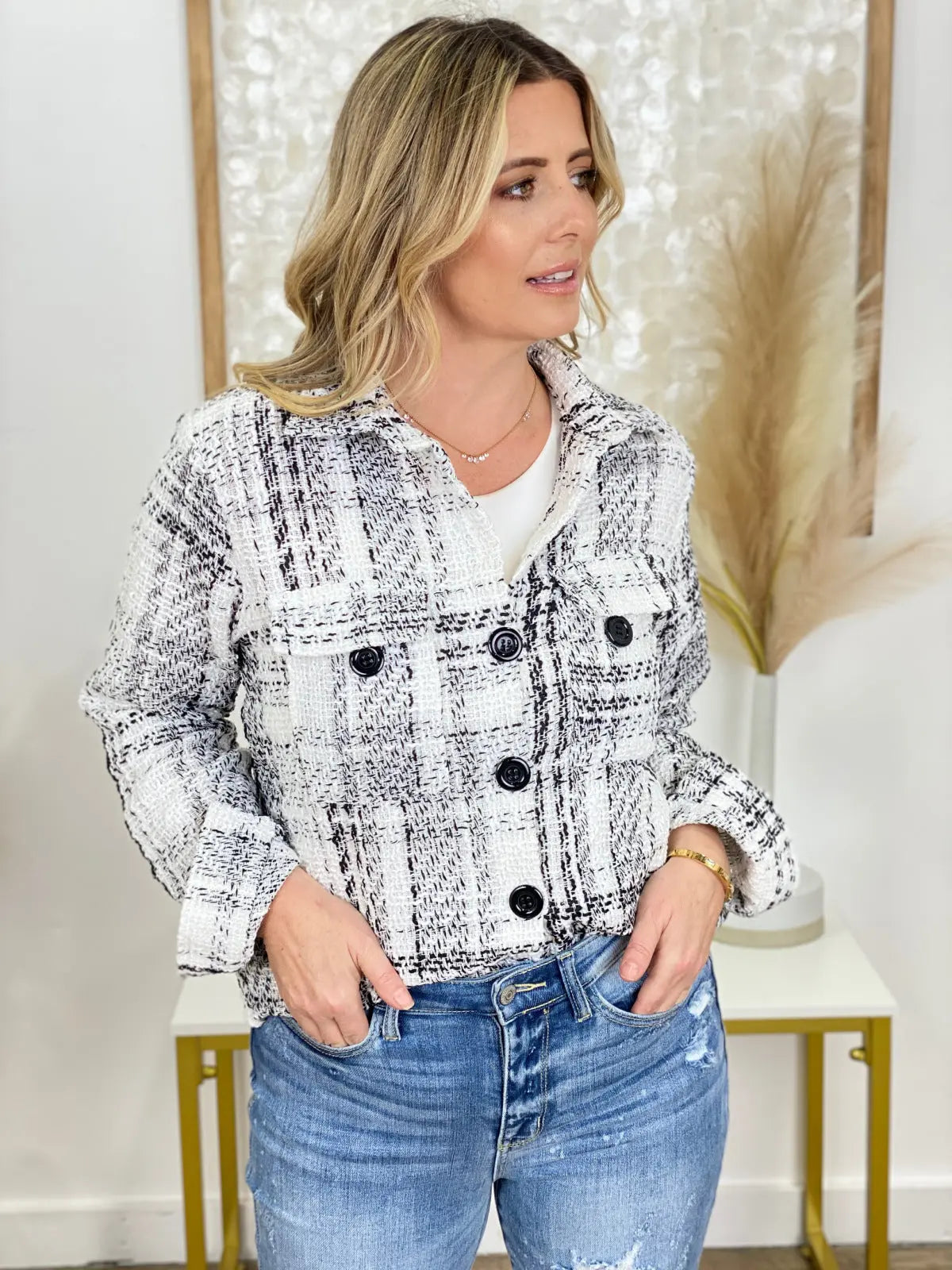 Plaid Button Long-Sleeved Jacket Rite Choice Clothing