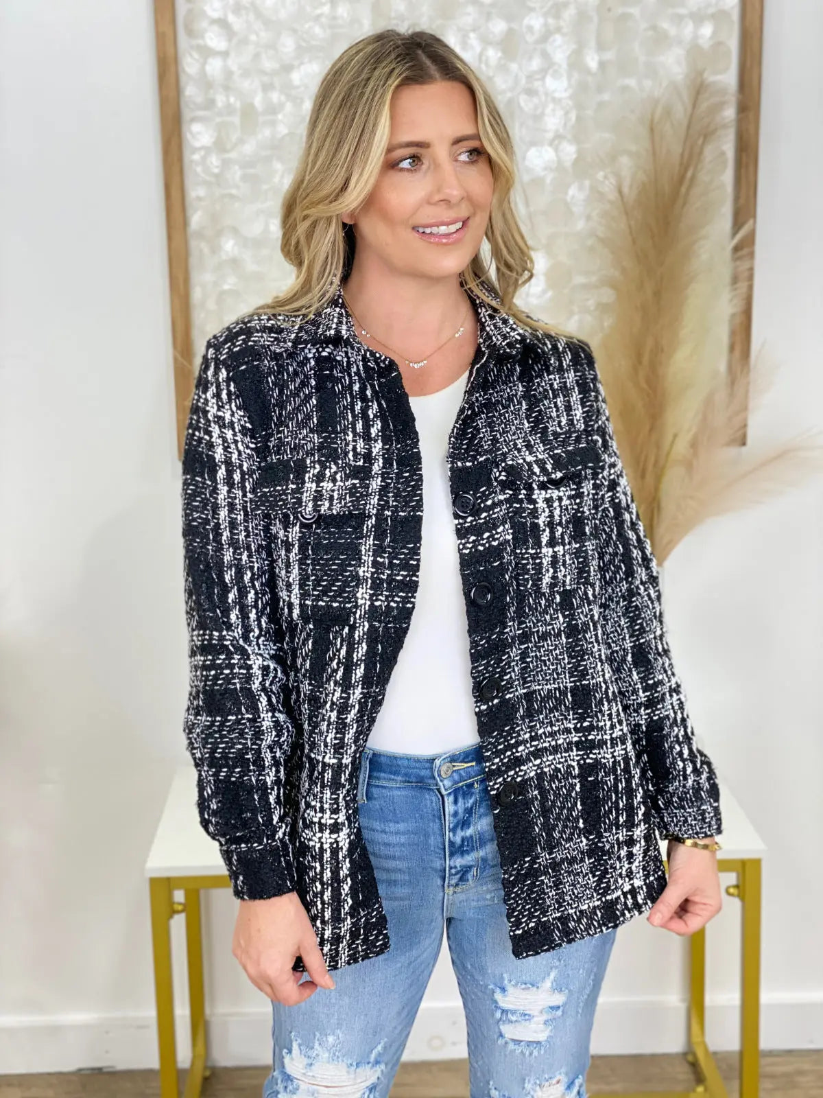 Plaid Button Long-Sleeved Jacket Rite Choice Clothing