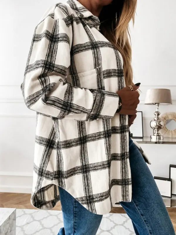 Plaid Casual Brushed Wool Cardigan Rite Choice Clothing