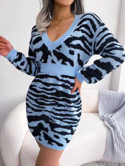 Tiger Pattern Cinched Waist Sweater Dress Rite Choice Clothing