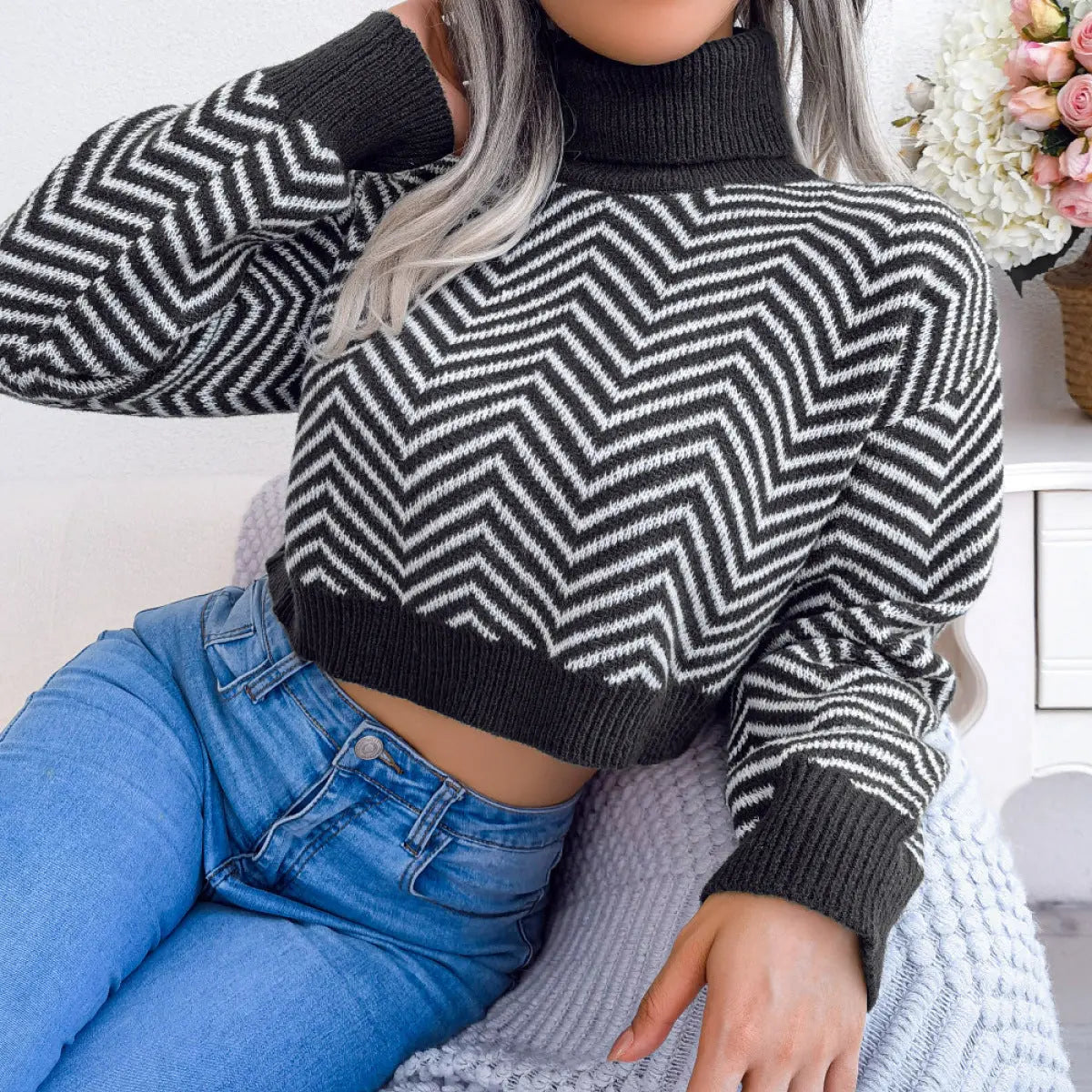 Turtleneck Long Sleeve Cropped Sweater Rite Choice Clothing