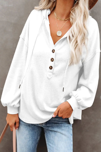 White Button Front Pullover Hooded Sweatshirt Rite Choice Clothing