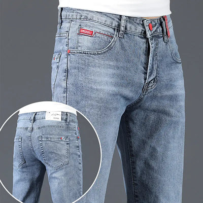 2021 autumn new light blue elastic foot slim denim men's pants fashion wild youth tidal brand casual pants