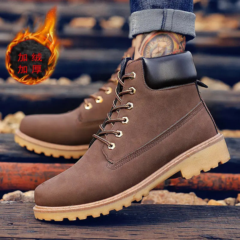 2021 new British Martin boots men's laces PU skin men's shoes trend high-top casual snow boots thickening wholesale