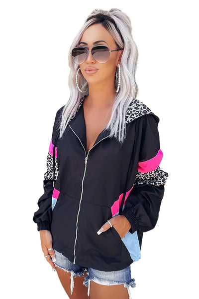 Black Leopard Zip-Up Hooded Jacket Rite Choice Clothing