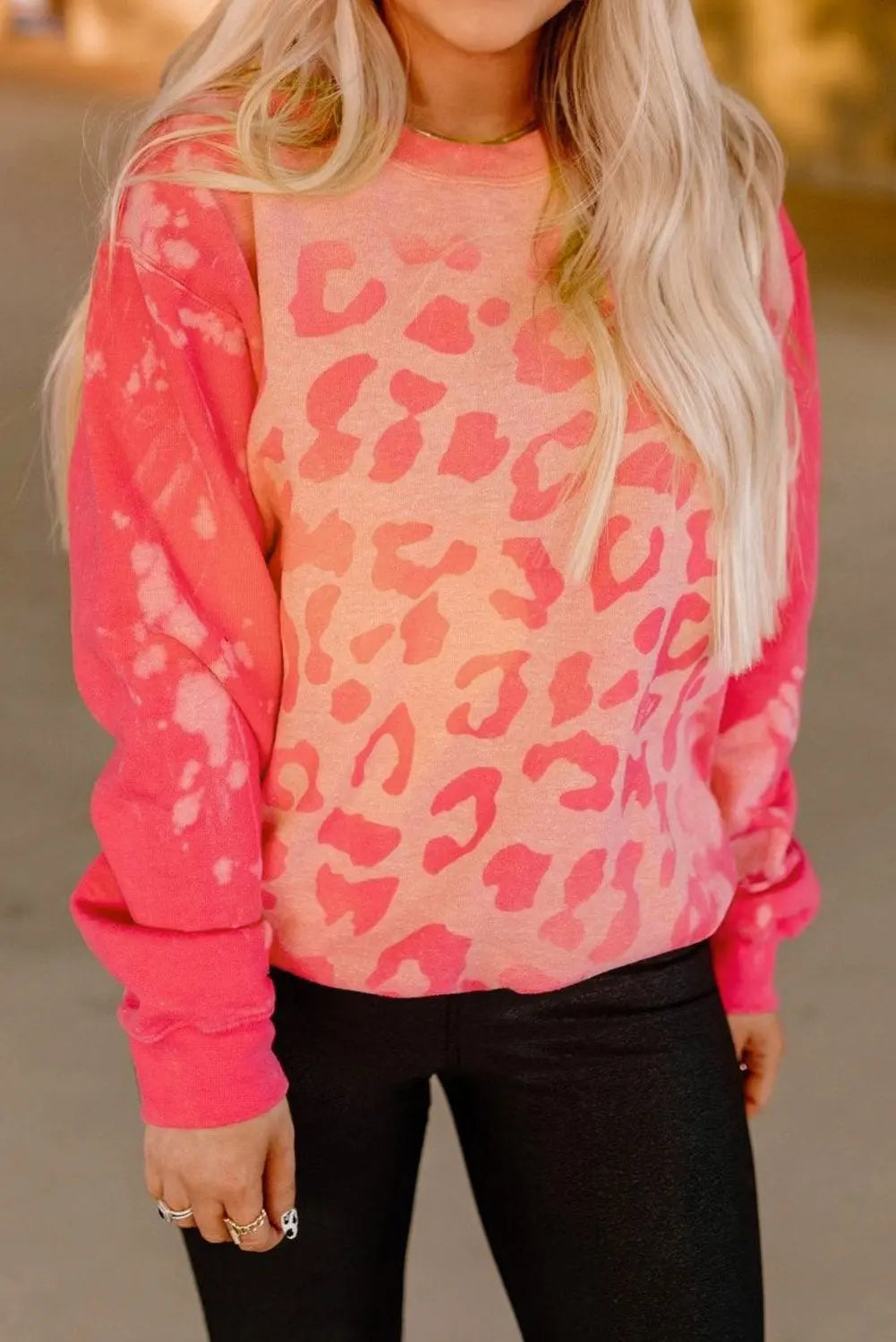 Bleached Cheetah Print Colorblock Sweatshirt