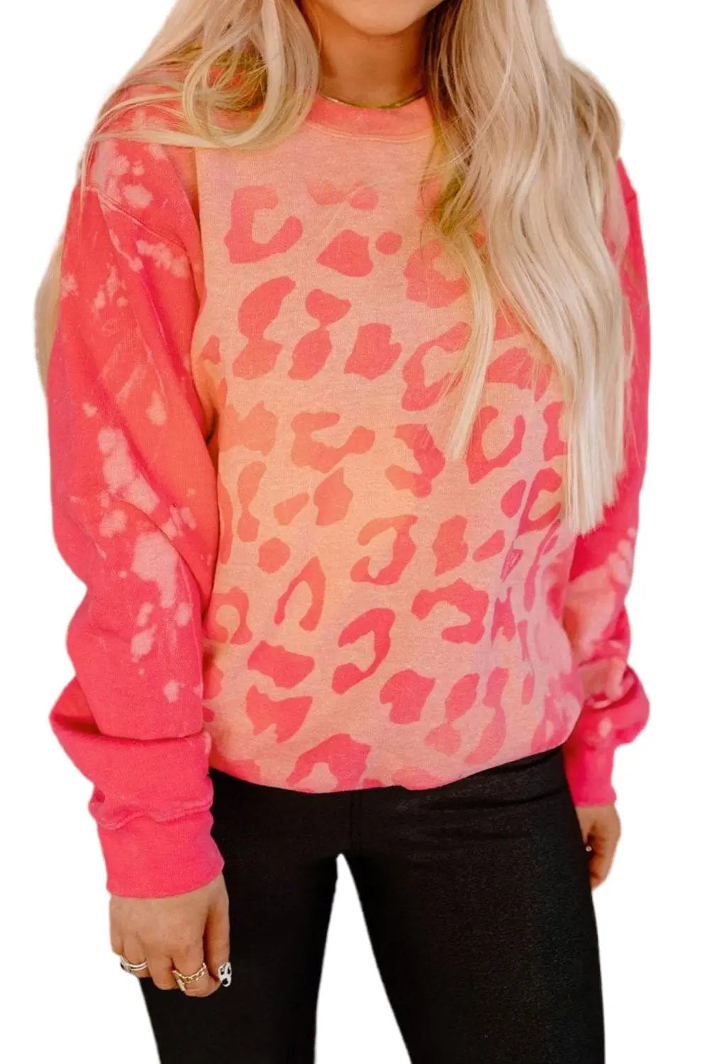Bleached Cheetah Print Colorblock Sweatshirt