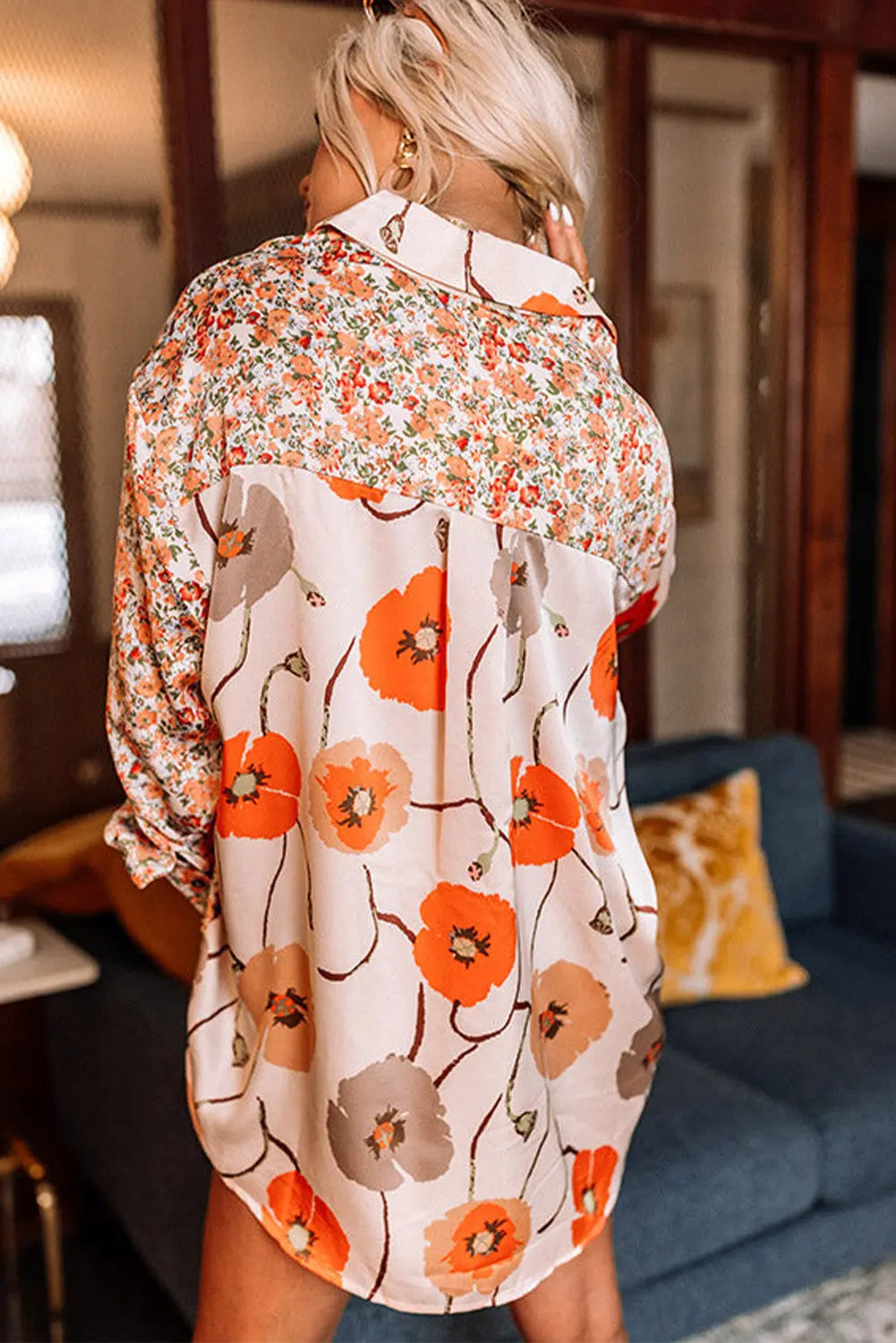 Bohemian Floral Pockets Patchwork Button Up Shirt