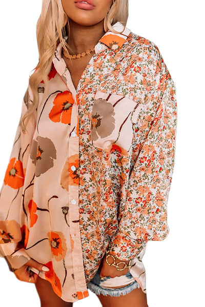 Bohemian Floral Pockets Patchwork Button Up Shirt