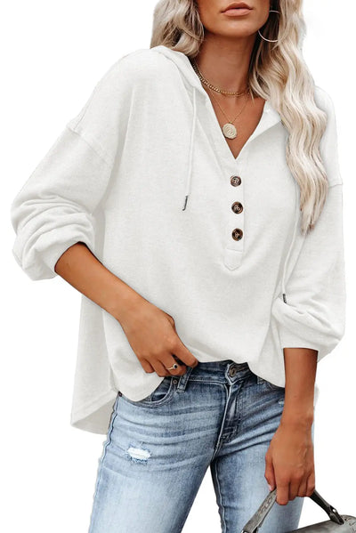 Button Front Pullover Hooded Sweatshirt