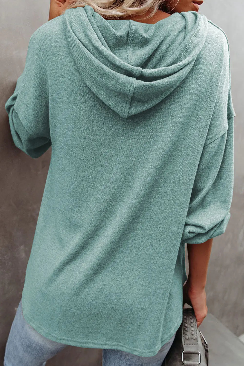Button Front Pullover Hooded Sweatshirt