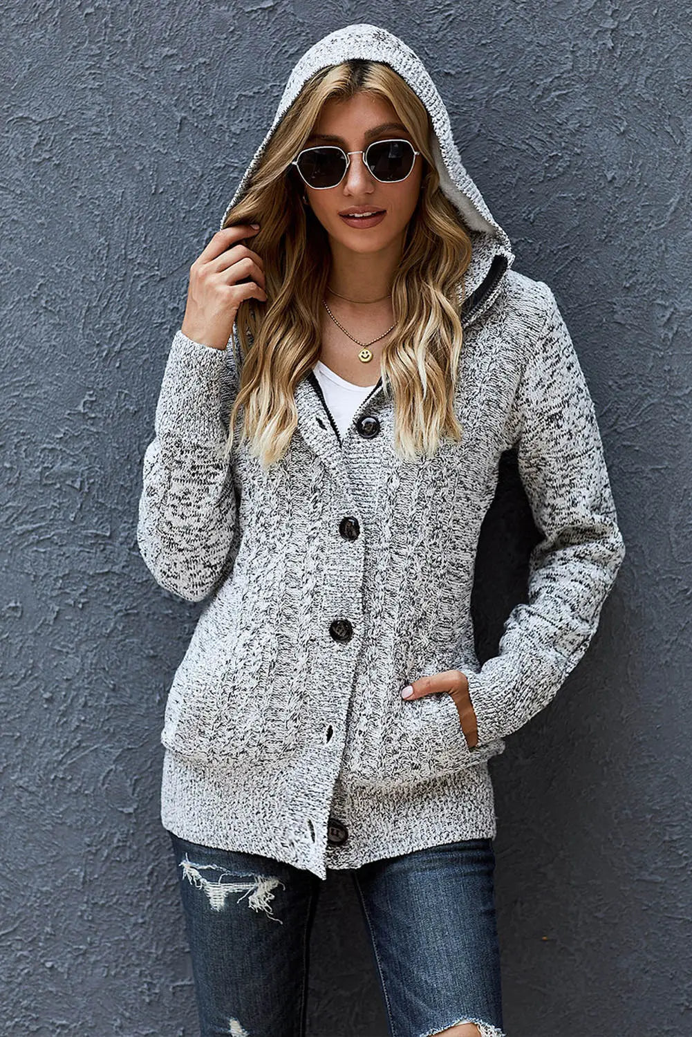 Button-Up Hooded Cardigan Rite Choice Clothing