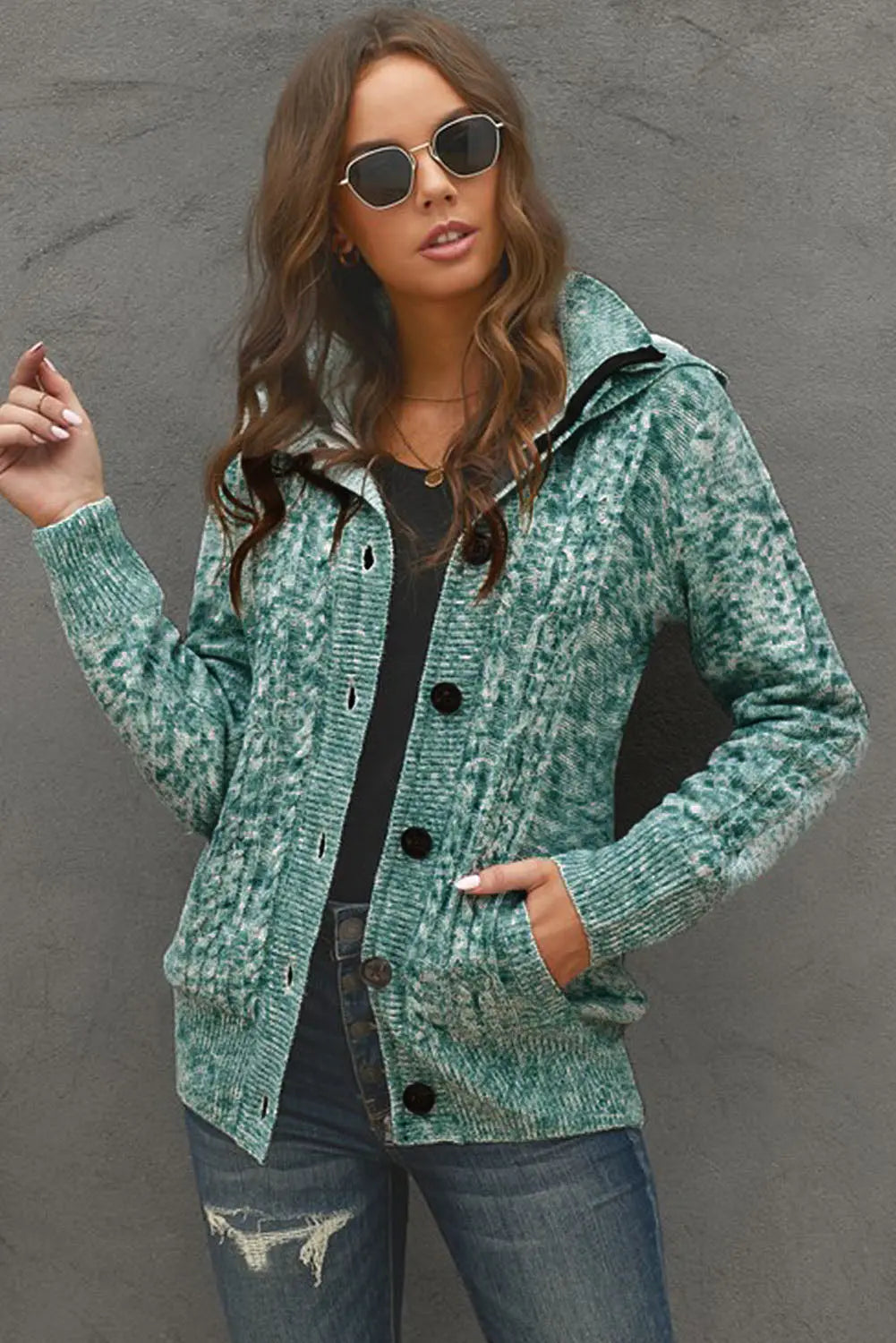 Button-Up Hooded Cardigan Rite Choice Clothing