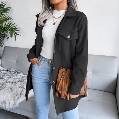 Casual Single-Breasted Collared Coat With Belt