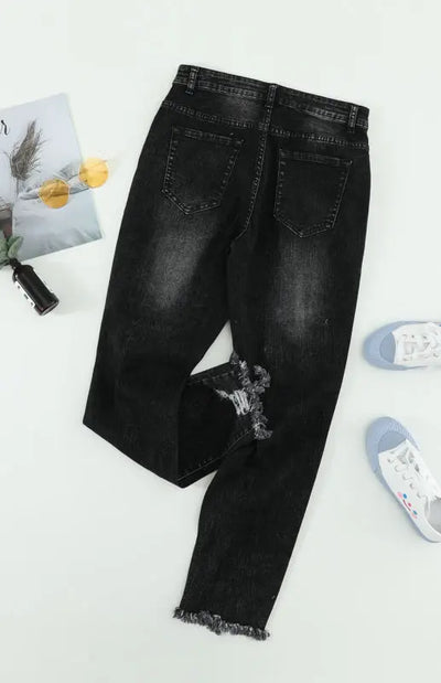Classic Medium Rise Ripped Slim Fit Washed Jeans