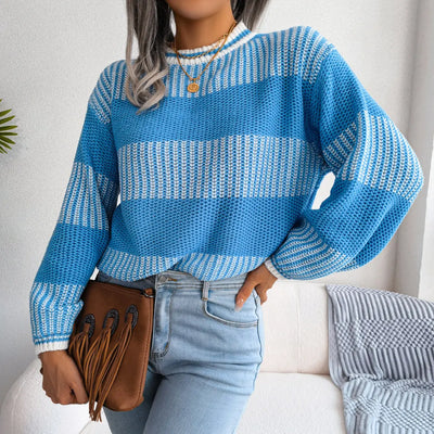 Colorblock Striped Long Sleeve Knit Sweater