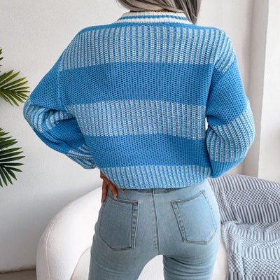 Colorblock Striped Long Sleeve Knit Sweater