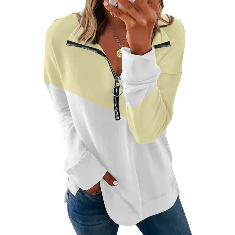 Contrast Color Zipper Pullover Long Sleeve