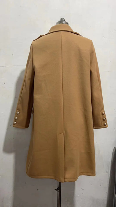 Double Row Button Medium Long Woolen Coat