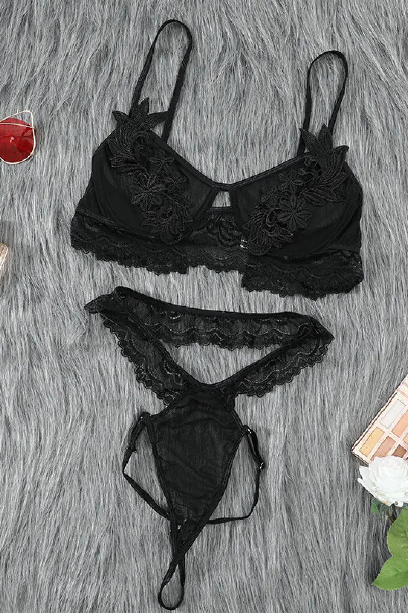 Embroidered Mesh Bralette Set Rite Choice Clothing