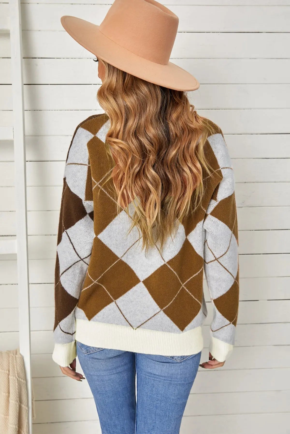Geometric Color Block Drop Shoulder Sweater