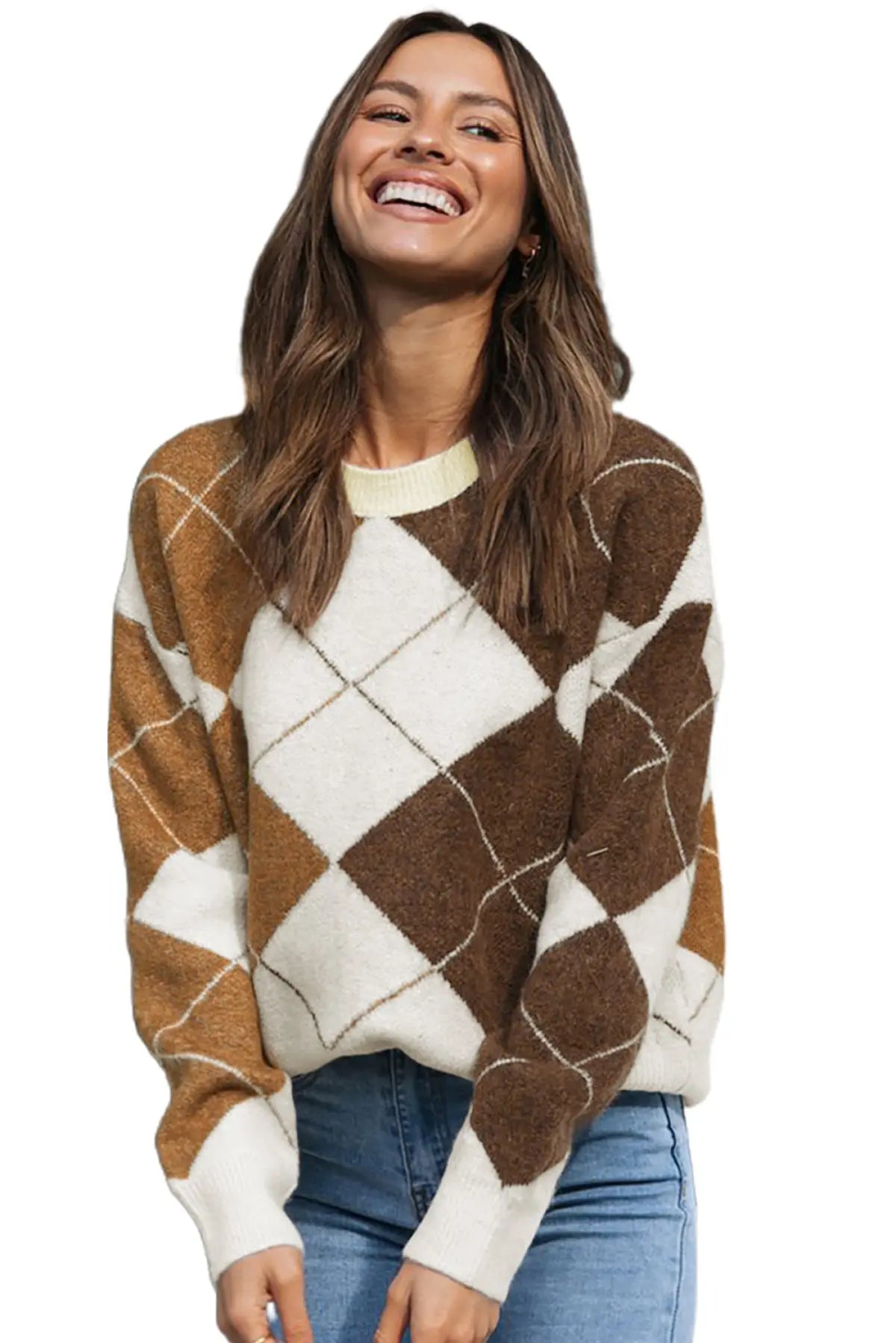 Geometric Color Block Drop Shoulder Sweater