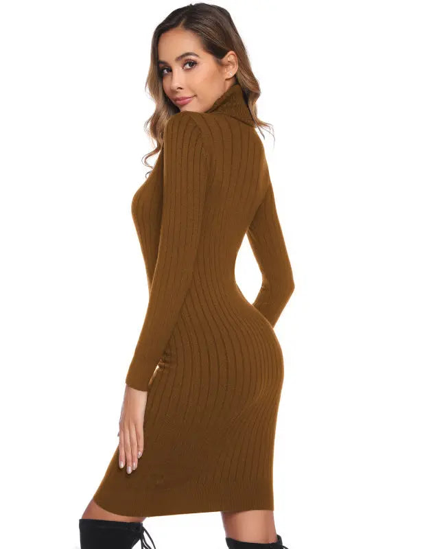 High Neck Jacquard Tight Sweater Dress