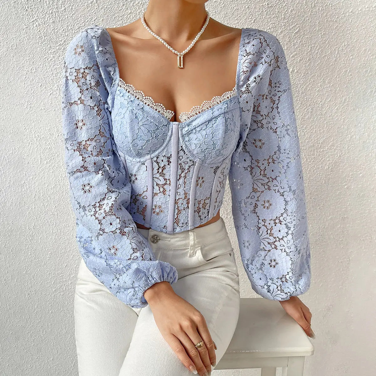 Hollow Cutout See through Long Sleeved Top