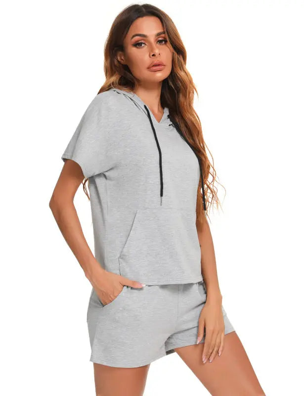 Hooded Short Sleeve Shorts Casual Suit