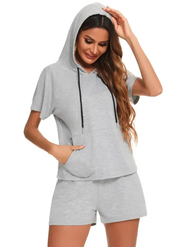 Hooded Short Sleeve Shorts Casual Suit