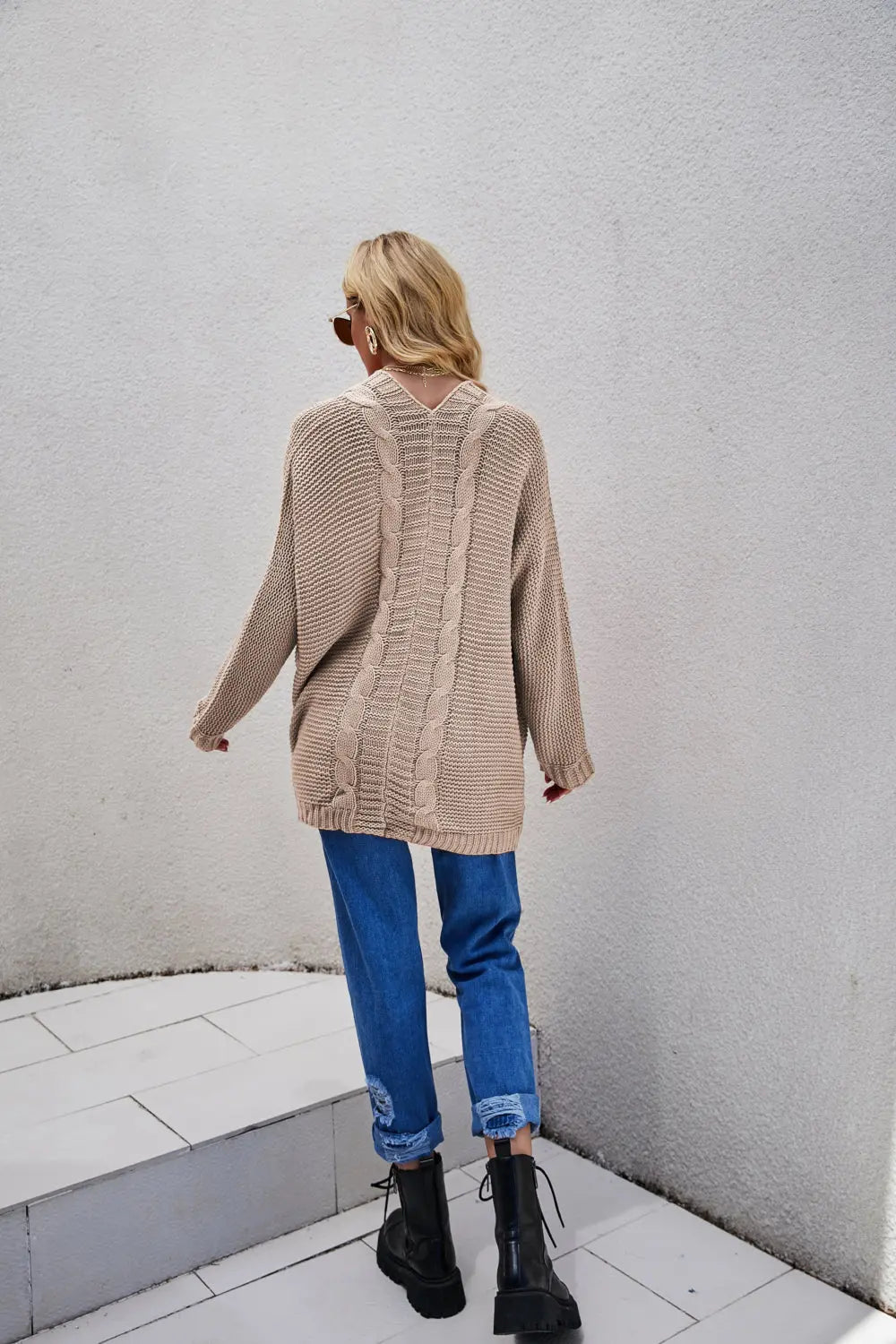 Knit Curved Hem Open Cardigan Rite Choice Clothing