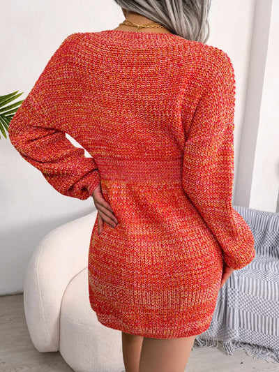 Lantern Sleeve Cinched Waist Sweater Dress