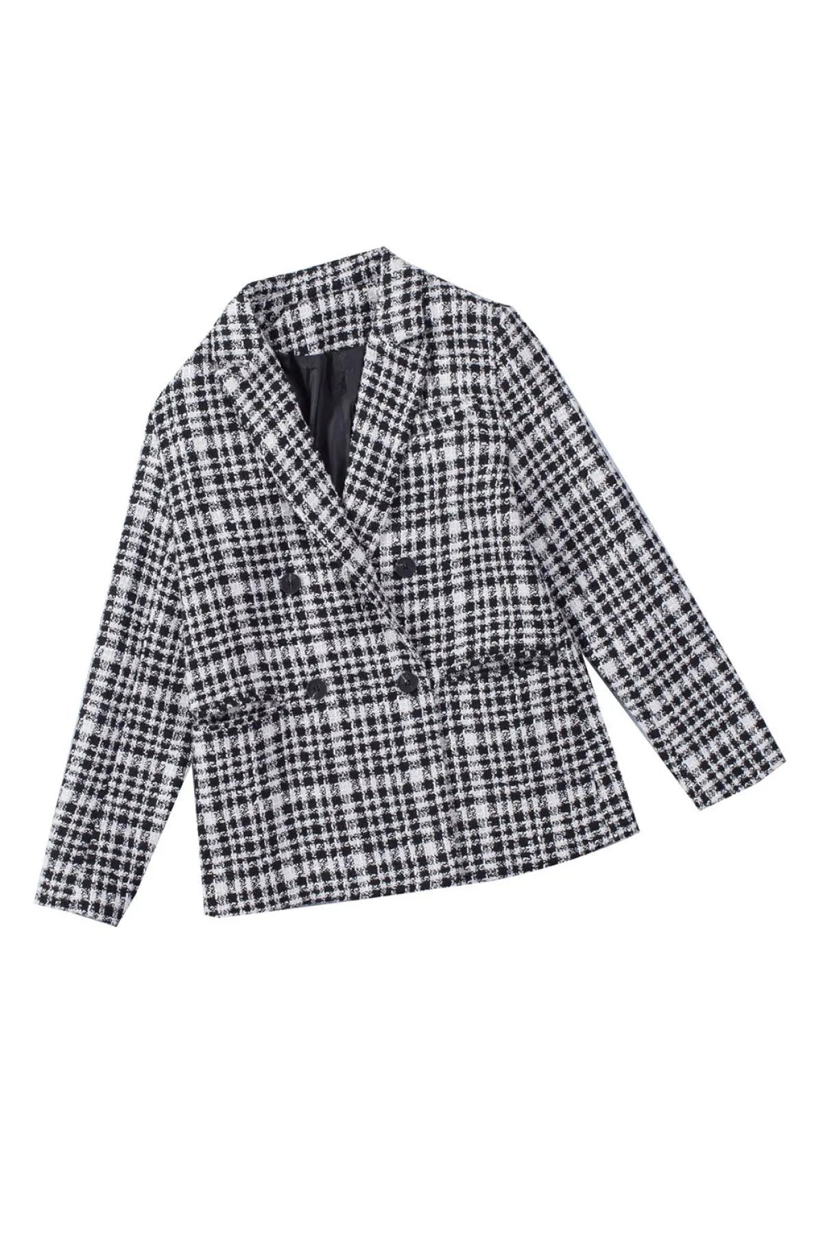 Lapel Collar Buttoned Gingham Blazer Rite Choice Clothing