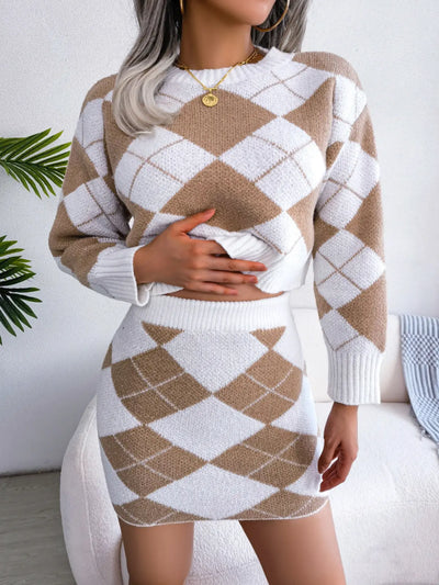 Long Sleeve Cropped Sweater & Knit Tube Skirt Set