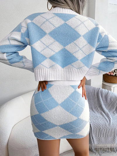 Long Sleeve Cropped Sweater & Knit Tube Skirt Set