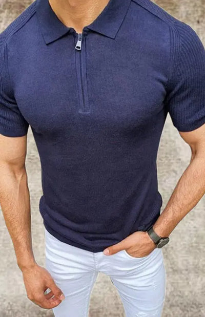 Men'S Lapel Short Sleeve Polo Shirt Solid Color Slim Knit Sweater