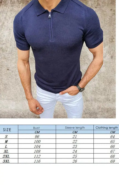Men'S Lapel Short Sleeve Polo Shirt Solid Color Slim Knit Sweater