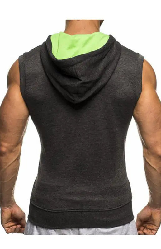 Men's Contrast Hooded Zip Sleeveless Vest