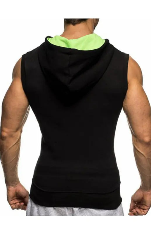 Men's Contrast Hooded Zip Sleeveless Vest