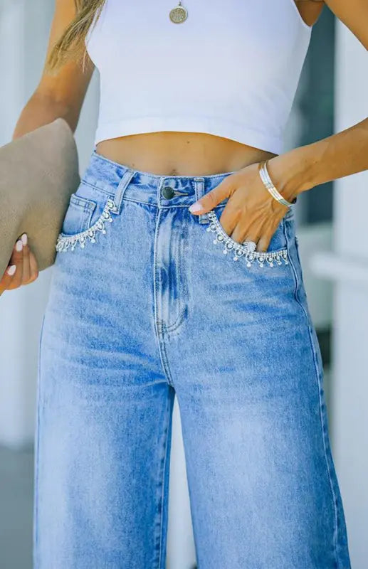 Petal Pocket Temperament Loose Wash Jeans