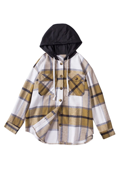 Plaid Button-Up Pocket Hooded Shirt Jacket Rite Choice Clothing