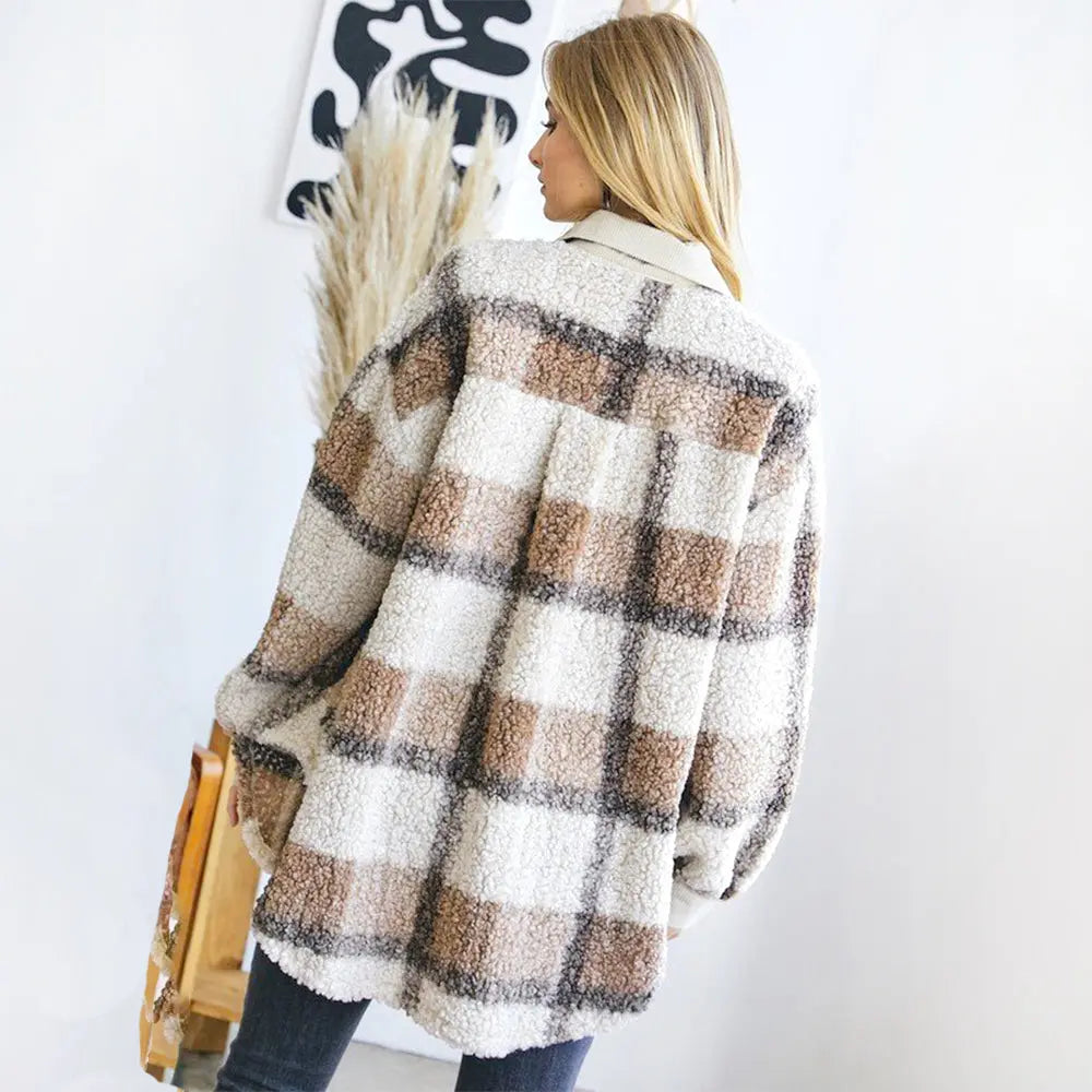 Plaid Coat Winter Lamb Wool Stitching Jacket