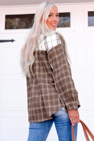 Plaid Contrast Button Up Shirt Jacket Rite Choice Clothing