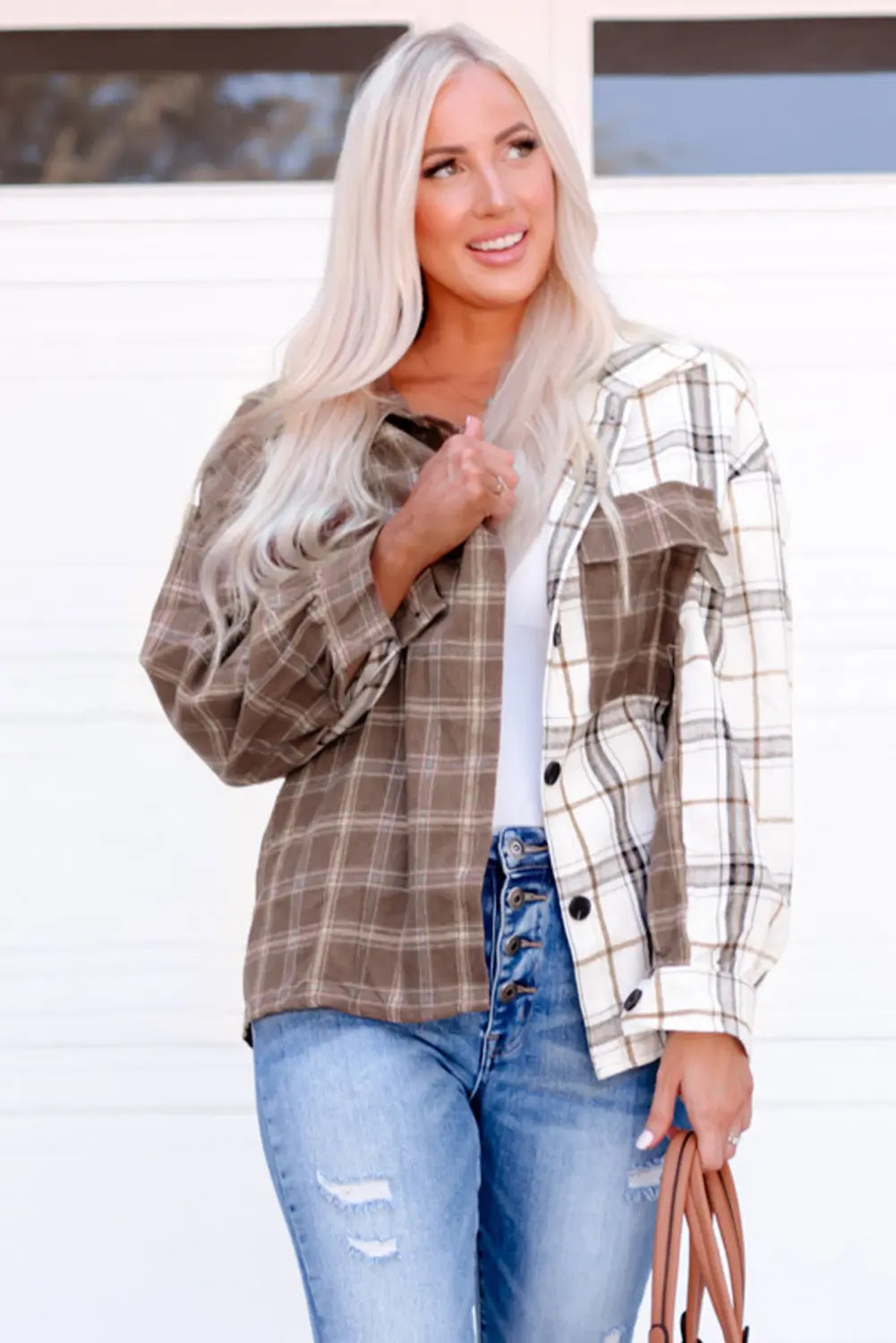 Plaid Contrast Button Up Shirt Jacket Rite Choice Clothing